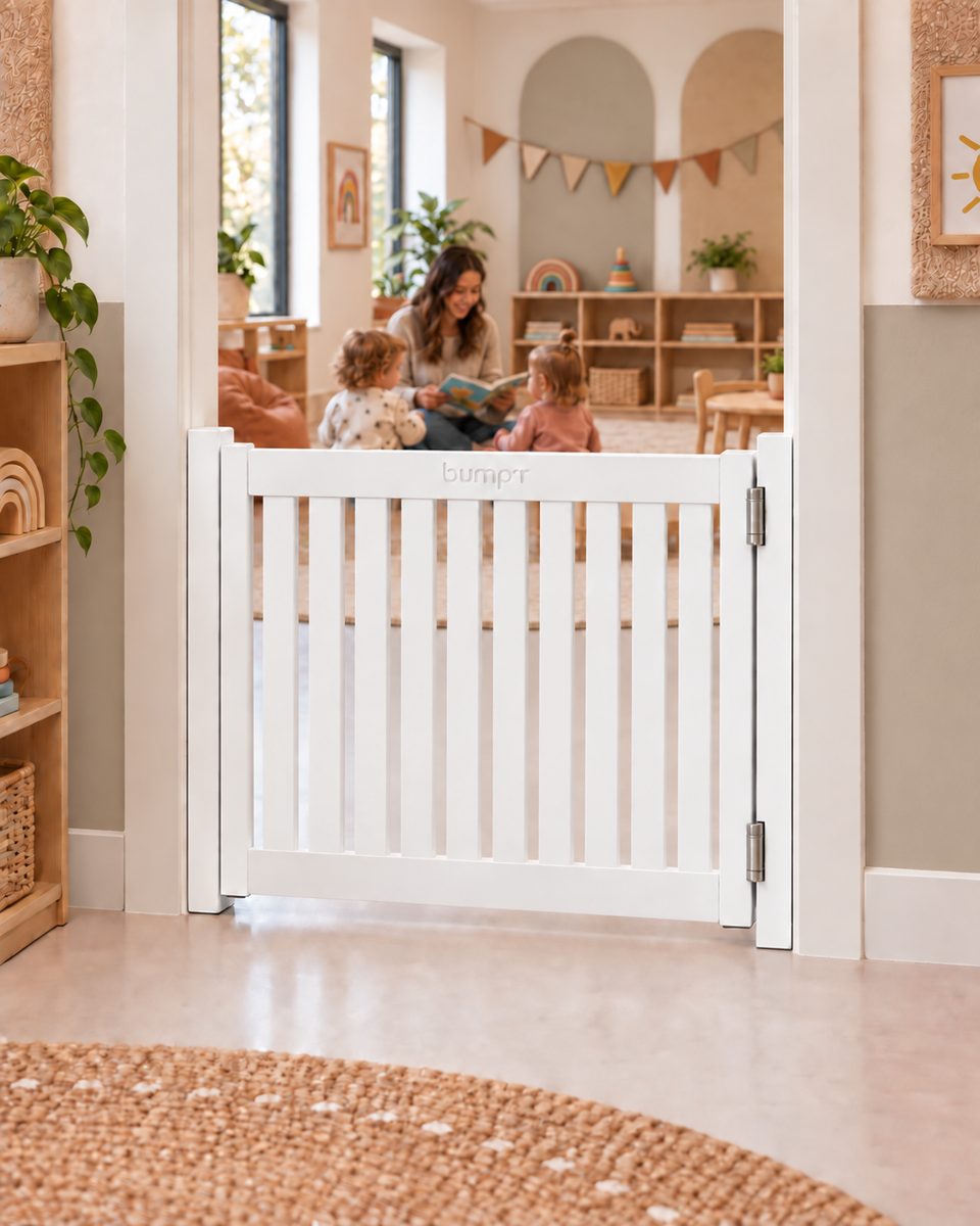 The Nord wooden gate fitted in a nursery doorway